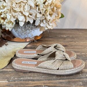 Steve Madden Beige Woven Slide Sandals